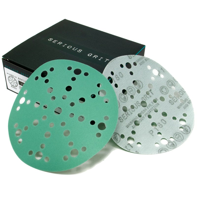 Serious Grit - 6-Inch 49-Hole 180 Grit Sanding Discs - Heavy-Duty Hook & Loop Film Discs - Sandpaper for Random Orbital Sanders - 50 Pack Box - Image 1